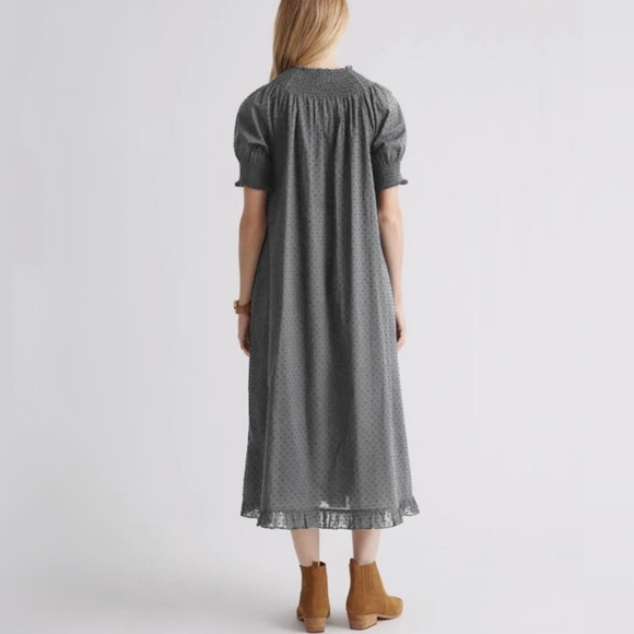 NWT Quince Swiss Dot Cotton Midi Dress Charcoal Grey - Picture 8 of 12